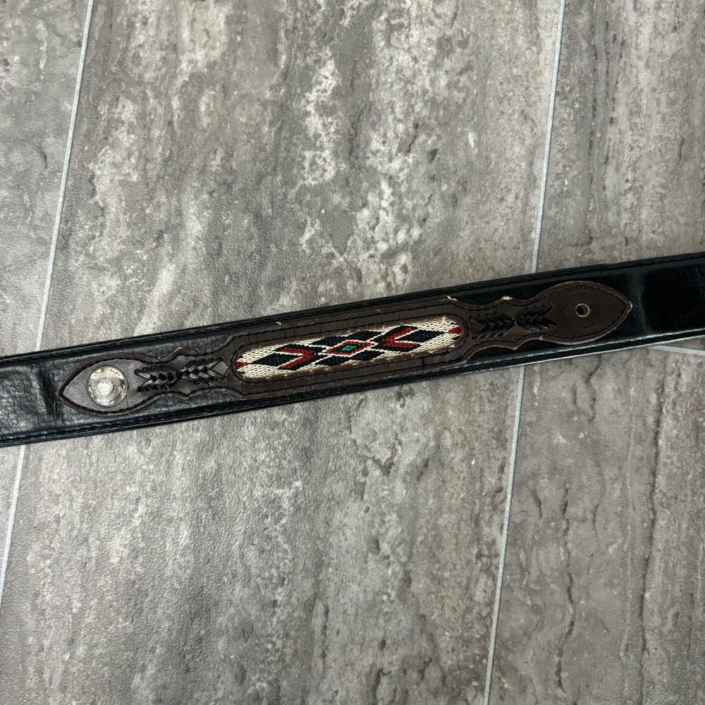 Vtg Tony Lama State of Texas Brass Buckle Western Leather Belt Concho 48” Aztec - Picture 9 of 14
